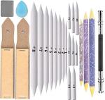 24 Pieces Blending Stumps and Tortillions Set with 2 Pcs Sandpaper Pencil Sharpener 1 Pencil Extension Tool 1 Eraser for Art Blenders Student Sketch Drawing kit