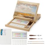 LUCYCAZ Art Easel for Painting, Tabletop Painting Easel Set for Kids, Pine-Wood Portable Easel Stand for Artists with Canvas, Acrylic Paints, Brushes, Palette and Palette Knives for Adults Beginners