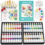 Nicpro Watercolor Paint Set for Adults & Kids, 36 Colors Watercolor Tube Set (12ml,0.4oz) with10 Paint Brushes, 25-Sheet Watercolor Paper Book, Palette, Water Color Painting Supplies for Artists Beginners Gift