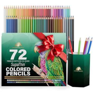 MyArtscape Colored Pencils Set of 72 – Soft Core Oil-Based Color Pencils with Vibrant Colors, Break-Resistant Core, Foldable Roll-Up Holder, Adult Coloring Book Kit