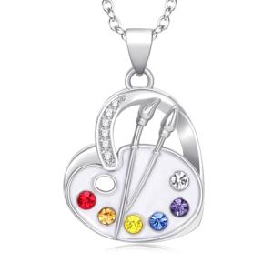 VANJAMI Art Palette Necklace Sterling Artist Painting Drawing Necklace Artists Paint Palette Pendant Necklace Future Artist Jewelry Gifts for Art Teacher Painters Women