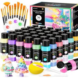 52 PCS Pastel Acrylic Paint Set with 12 Brushes, 2 Knives & Palette, 36 Colors (2oz/60ml) Art Craft Paint for Adults Kids Artists Beginners, Canvas Ceramic Rocks Wood Painting Kit Art Supplies