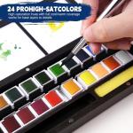 Fuumuui Watercolor Paint Set, 24 Watercolor Paints with Dual Tip Travel Watercolor Brushes Wooden Palette, Art Supplies for Painting, Travel Watercolor Set, Amateur Hobbyists
