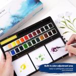 Fuumuui Watercolor Paint Set, 24 Watercolor Paints with Dual Tip Travel Watercolor Brushes Wooden Palette, Art Supplies for Painting, Travel Watercolor Set, Amateur Hobbyists