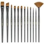 ARTEZA Paint Brushes, Set of 12, Premium Synthetic Brushes with Brass Ferrules & Wooden Handles