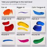 ARTEZA Paint Brushes, Set of 12, Premium Synthetic Brushes with Brass Ferrules & Wooden Handles