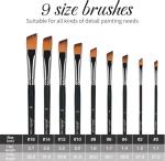 Golden Maple Angular Paint Brush, 9PC Oblique Tip Nylon Hair Long Handle Angled Paint Brushes Set Art Artist Professional Painting Supplies for Acrylic, Watercolor, Gouache and Oil Painting