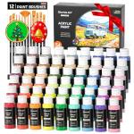 54 Colors Acrylic Paint, Shuttle Art Acrylic Paint set with 12 Paint Brushes, 2oz/60ml Bottles, Rich Pigmented, Water Proof, Premium Paints for Artists, Beginners and Kids on Canvas Rocks Wood Ceramic