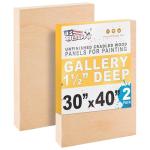 U.S. Art Supply Unfinished Cradled Wood Panels for Painting, 2 Pack of 30x40 inch - Gallery Birch Wooden Canvas Boards 1-1/2" Deep - Mixed-Media Craft, Acrylic, Oil, Encaustic, Paint Pouring