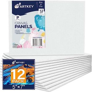 Artkey Canvas Boards 5x7 Inch 12-Pack, 10 oz Primed 100% Cotton White Blank Canvases for Painting, Art Paint Canvas Panels for Acrylic Oil Watercolor Tempera Paints
