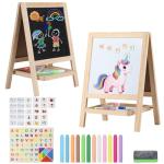 Tabletop Painting Wooden Art Easel for Kids - 4-in-1 Double-Sided Drawing Board for Toddlers 2-4, Chalkboard & Dry Whiteboard with Markers, Eraser, Magnetic Letters/Numbers & Flashcards