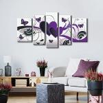 Wieco Art Purple Love Butterfly 5 Panels Modern 100% Hand Painted Stretched and Framed Abstract Romance Artwork Oil Paintings on Canvas Wall Art Ready to Hang for Home Decor 5pcs/set