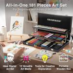 COLOUR BLOCK 181 pc Mixed Media Art Set in Exquisite Wooden Case - Acrylic & Water color Paints, Sketching, Colored Pencils, Soft & Oil Pastels