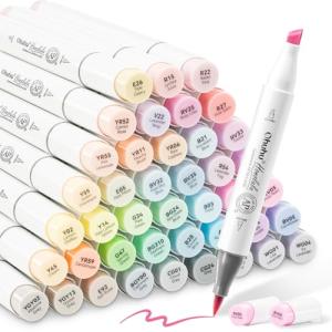 Ohuhu Pastel Markers Brush Tip - 48 Pastel Colors Double Tipped, Marker Set of Honolulu Sweetness for Artist Adults Coloring Sketching Illustration- Brush & Chisel- Alcohol-based Refillable Ink