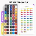 JusArt 50 Colors Watercolor Paint Set,Art Supplies with Metallic Color, Detail Painting Brushes, Water Brush Pens, Portable Travel Painting Kit for Artists, Professionals, Adults, Kids