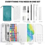 JusArt 50 Colors Watercolor Paint Set,Art Supplies with Metallic Color, Detail Painting Brushes, Water Brush Pens, Portable Travel Painting Kit for Artists, Professionals, Adults, Kids