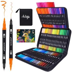 Artugn Dual Markers Brush Pens for Adult Coloring Books, 72 Colors Art Marker Set with Fine & Brush Tip Pen for Bullet Journaling, Coloring, Drawing, Hand Lettering, Calligraphy, Art Supplies
