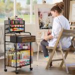 Homsorout Art cart, 3 Tier Rolling Cart - Utility Cart with Storage Drawer and Wheels, Versatile Art & Craft Organizer for Home, Office, or Studio Ideal for Storing Brushes, Paints （Brown）