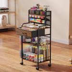 Homsorout Art cart, 3 Tier Rolling Cart - Utility Cart with Storage Drawer and Wheels, Versatile Art & Craft Organizer for Home, Office, or Studio Ideal for Storing Brushes, Paints （Brown）