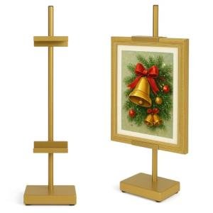 Victawks Adjustable Tabletop Easel Stand, Picture Easels for Display Up to 17" H, Gold Metal Picture Frame Holder Stand Table for Art, Photo (1 Pack)