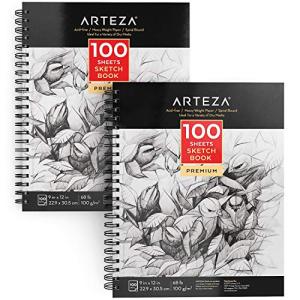 ARTEZA Sketch Book 2-Pack, 9x12 Inches – 200 Sheets, Spiral Bound, 68 lb Acid-Free Drawing Pad for Adults, Teens & Artists for Sketching