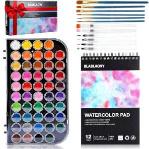 Blablaovy Watercolor Paint, 48 Colors Washable Paint Set, 6 Brush, 6 Refillable Water Brush Pen, Drawing Pad, Palette, Painting sets for Artists Beginners Adult, Water Color Paint Sets for Kids