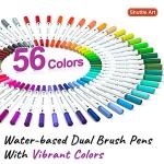 Shuttle Art Dual Brush Marker Pens, 56 Colors Water-based Ink, Dual Tip Calligraphy Pens Fineliner and Brush Tip perfect for Kids Adult Artist, Hand Lettering, Journal, Doodling, Writing