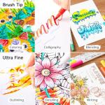 Shuttle Art Dual Brush Marker Pens, 56 Colors Water-based Ink, Dual Tip Calligraphy Pens Fineliner and Brush Tip perfect for Kids Adult Artist, Hand Lettering, Journal, Doodling, Writing