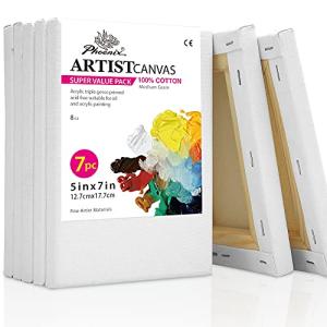 PHOENIX Stretched Canvas for Painting 5x7 Inch/7 Value Pack, 8 Oz Triple Primed 5/8 Inch Profile 100% Cotton White Blank Canvas,Small Framed Canvas for Oil Acrylic & Pouring Art