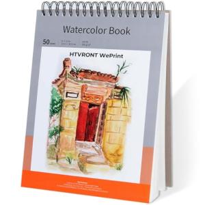 HTVRONT Watercolor Paper 9x12 Inch - 50 Sheets Watercolor Pad, 140 lb/300 GSM Cold Press Watercolor Paper Pad, Spiral Bound for Full Spread & Sturdy Use, Ideal for Wet & Dry Media