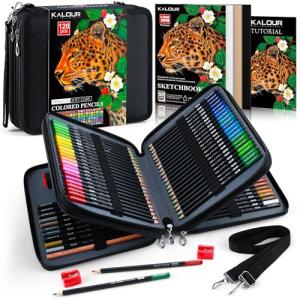 KALOUR 120 Colored Pencils Set with Carry Case, Sketchbook, Blender, Sharpeners & Color Chart, Oil-Based Soft Core,Professional Art Supplies for Adults and Artists