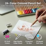COLOUR BLOCK Colored Pencil Set - 24PC Premium Cedar Handle Drawing Pencils, Vinyl Eraser, Sharpener, Tin Storage Box