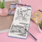 qianshan 4.8" x 4.8" Square Art Sketchbook, 96 Sheets 80 GSM Artistic Drawing Painting Writing Paper,Mixed Media Sketch Book for Dry Media,Hardcover Journal Pocket Sketchbook.Lake Blue Cat