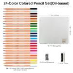 COLOUR BLOCK Colored Pencil Set - 24PC Premium Cedar Handle Drawing Pencils, Vinyl Eraser, Sharpener, Tin Storage Box