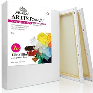 PHOENIX Large Stretched Canvas for Painting 14x18 Inch/7 Value Pack, 8 Oz Triple Primed 5/8 Inch Profile 100% Cotton White Blank Canvas, Large Framed Canvas for Oil Acrylic & Pouring Art