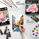Nicpro 60 PCS Watercolor Paint Set for Adults, Beginner & Artists, 24 Tubes Water Color Paint Kit with 25 Watercolor Paper, 8 Squirrel Paint Brushes, Palettes, Color Wheel, Art Painting Supplies