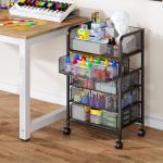 5-Tier Craft Organizer Cart with Wheels-Storage Cart with Drawers,Lockable Wheels Rolling Utility Cart,Makeup Cart with DIY Divider,Office Supply Organizer Storage for Studio,Office,Bedroom,Black
