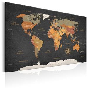 artgeist Pinboard World Map 35x24 in - Cork Board & Canvas Print Wall Art 1 pcs Memoboard with 50 Pins Noticeboard Message Board Image Picture Home Decor Travel Map k-C-0048-p-c