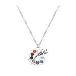 Sportybella - Artist Paint Palette and Brush Charm Pendant Necklace, Silver Plated Multi-Colored Rhinestone, Gift for Painters and Those Who Love Arts, Necklace for Women