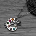 Sportybella - Artist Paint Palette and Brush Charm Pendant Necklace, Silver Plated Multi-Colored Rhinestone, Gift for Painters and Those Who Love Arts, Necklace for Women