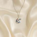 Sportybella - Artist Paint Palette and Brush Charm Pendant Necklace, Silver Plated Multi-Colored Rhinestone, Gift for Painters and Those Who Love Arts, Necklace for Women