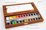 Viburnum Art Professional Watercolor Paint Set - 24 Half Pan Highly Pigmented Transparent Water Color Paints with #4 Synthetic Water color Brush, Mixing Palette & Wooden Box Gift Watercolor Kit