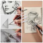 Ptwola 21Pcs Blending Stumps for Drawing Reusable Paper Art Blenders Blending Sticks Beginner Blendings Tools Paper Stumps Sandpaper Pencil Sharpener for Artist Shading Completed Sketch Drawing Tool