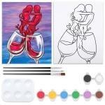 VOCHIC Couple Canvas Painting Kit Pre Drawn Canvas for Painting for Adult Party Kit Paint and Sip Party Supplies Wine Glasses Paint Art Set 8x10 inch Valentine
