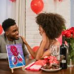 VOCHIC Couple Canvas Painting Kit Pre Drawn Canvas for Painting for Adult Party Kit Paint and Sip Party Supplies Wine Glasses Paint Art Set 8x10 inch Valentine