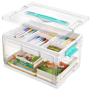 Vtopmart 24 QT Clear Plastic Craft Organizer with Removable Trays and Dividers, Storage Box for Coloring Books, Modeling Clay, Molds and Art Supplies, 1 Pack