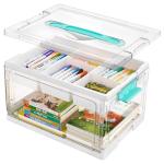 Vtopmart 24 QT Clear Plastic Craft Organizer with Removable Trays and Dividers, Storage Box for Coloring Books, Modeling Clay, Molds and Art Supplies, 1 Pack