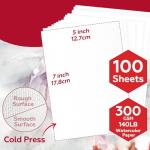 100 Sheets Watercolor Paper Bulk，5 x 7 Inch Cold Press 140 lb/300 GSM Water Color Paper for Kids Adults.Watercolor Drawing Paint Paper for Art Drawing Supplies