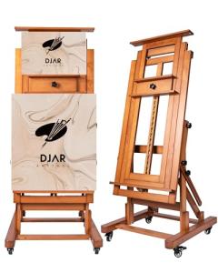 DJAR Adjustable Large H-Frame Art Easel, Hold 1 or 2 Canvas up to 79", Solid Beech Wood Painting Stand for Adults, Movable Heavy Duty Tilts Flat Wooden Artist Studio Easel for Painting, Walnut