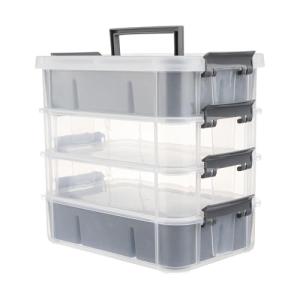 CraftGenes Grey&White Modern Plastic Storage Box - 4-Layer Durable Craft Storage Containers with 2 Removable Trays for Arts & Crafts Supplies, Sewing, Office, Seasonal Decor